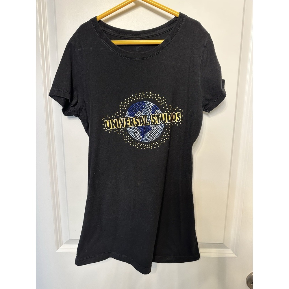Universal Studios Women's Rhinestone T-Shirt Top Short Sleeve Black Size Medium‎